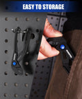 Tiny But Mighty 4 Inch Water Pump Pliers With 15 Position Push Lock V Jaw Groove Joint Pliers stored on wall hook and pocket