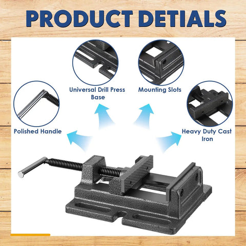 4 Inch Heavy Duty Vise For Drill Press And Small Bench Vise Built Tough For Home Shop Projects Ideal For Filing Sanding Metalworking Woodworking And Equipment Maintenance Cast Iron Construction showing polished handle and mounting slots