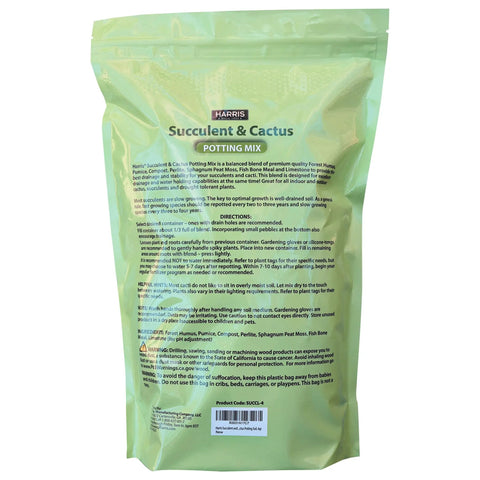 Back view of resealable bag of Fast Draining Succulent And Cactus Potting Soil Mix With Added Nutrients For Healthy Roots, 4 Quarts