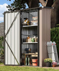 Vertical Outdoor Storage Cabinet Shed With Floor, Space Saving Design, Two Adjustable Shelves, Lockable Doors, open view