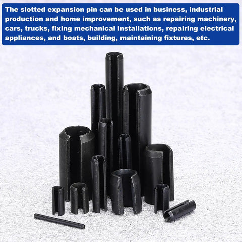 60-Pack Slotted Split Roll Pins 4 Mm Diameter 1.6 Inch Long Rock Solid 65Mn Steel Spring Tension Dowels Black for Fastening