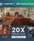 Crystal Clear 4K AI PTZ Camera With Auto Tracking And 20X Optical Zoom, ideal for church services display, featuring FOV 63°