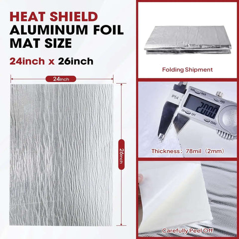 78 Mil Thick Heat Shield Aluminum Foil Mat With Ceramic Fiber Barrier For Extreme Heat Up To 2300F Self Adhesive Insulation Sheet 26x24 inch