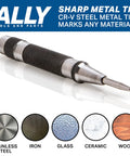 Heavy Duty Automatic Center Punch Set For Metal By ALLY Tools with hardened steel punch on reflective surface.