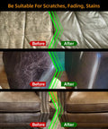 Before and after comparison of couches using Heavy Duty Leather Recoloring Balm And Scratch Repair Kit For Couches.