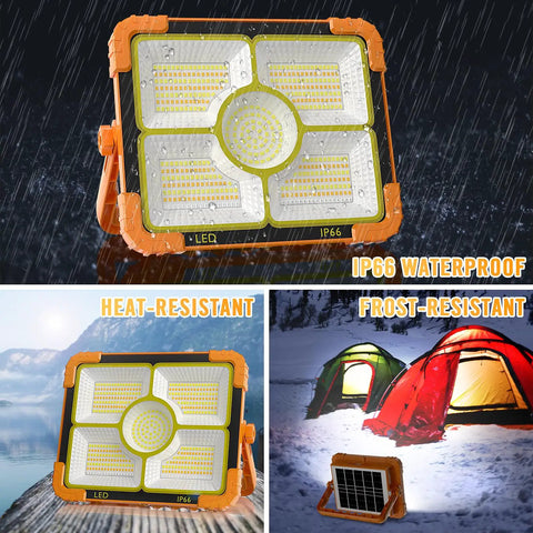 Heavy Duty Solar LED Work Light With 10000 Lumen Brightness, 466 LED Beads, in waterproof and frost-resistant outdoor use