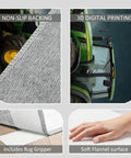 Features of Cozy 5x6 Foot Non Slip Area Rug With Soft Plush Texture showing non-slip backing, 3D digital printing, and soft flannel surface.