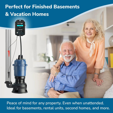 Smart Sump Pump Float Switch And Performance Monitor HC6000 PRO in a cozy home setting with smiling couple