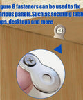 Heavy Duty Figure 8 Fasteners Set With Screws For Desk And Table Top Connectors 12 Gauge Zinc Plated Steel installed on wood