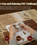 Hands assembling 3D Wood Puzzle Countryside Cottage Kit With Spark LED Lights DIY Miniature House Model For Adults Chill Rural