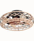 Woven Flush Mount Caged Ceiling Fan With Lights Remote Control 20 Inch Hemp Rope Rattan Enclosed Ceiling Fan Light 6 Speed