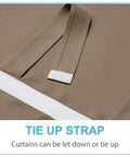 Close-up of French Door Curtains With Privacy Blackout Tie Up Shade For Kitchen Dining Nursery And Bathroom Energy Saving Door Covering 26 By 72 Inches Mocha One Panel Easy Install No Drill showing tie-up strap detail