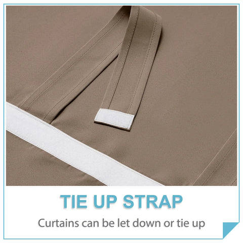 Close-up of French Door Curtains With Privacy Blackout Tie Up Shade For Kitchen Dining Nursery And Bathroom Energy Saving Door Covering 26 By 72 Inches Mocha One Panel Easy Install No Drill showing tie-up strap detail
