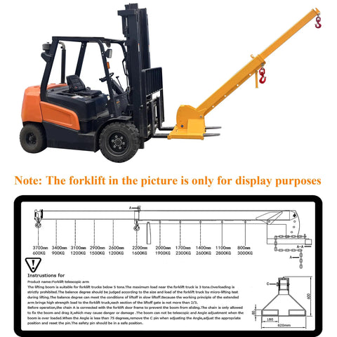 Top Shelf Forklift Jib Boom Crane 6600 Lb Capacity Telescoping Mobile Lifting Hoist With Dual Hooks showing yellow steel arm