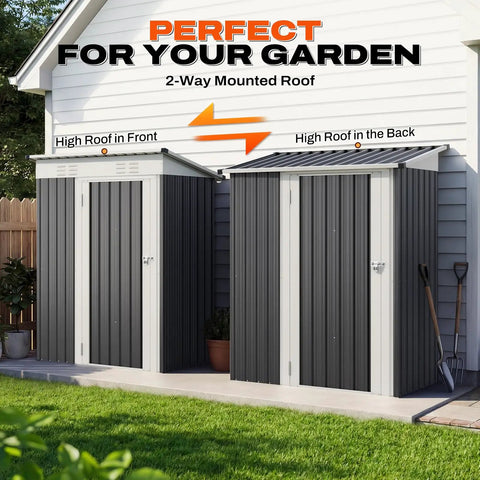 Compact 5X3 Foot Metal Garden Tool Shed That Is Super Handy With 2 Way Sloping Roof And 28 Inch Wide Lockable Door Waterproof