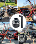 Collage showing 12mm Air Filter Upgrade for 212cc 196cc Engines and Honda GX160 GX200 on mini bikes and go karts