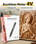 Badass Eighteen Thousand To Thirty Eight Thousand Rpm Rotary Carving Pen With Usb C Charger And A Full Forty One Piece Setup Craft Tight Etchings On Wood Iron Glass Or Rock With No Sweat Handheld Precision next to engraved wooden image.