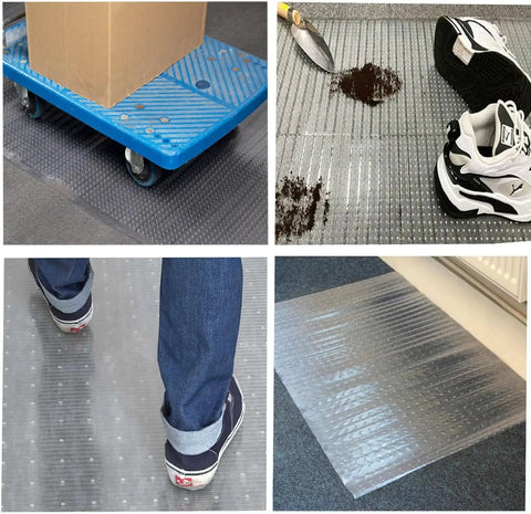 Plastic Floor Runner For Carpet Protection 27 Inch By 25 Foot Stain Resistant Non Slip Rug Protector used in high traffic areas
