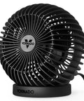 Black Sphere Personal Adjustable Desk Fan With Quiet Operation and Targeted Cooling Airflow on detachable base, side view