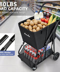 Heavy Duty Grocery Cart On Wheels With Seven Inch Dual Bearing Rubber Wheels And 360 Degree Swivel Brakes 4.59 cu ft 280 lb