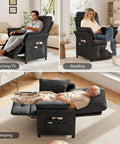 Power Recliner Chair With Heat And Massage, Linen Electric Recliner Sofa, dark grey, used for relaxing, reading, watching TV