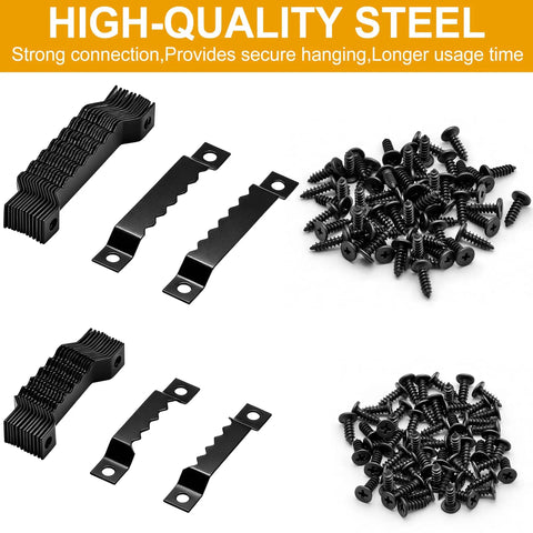 Kickass 180 Pieces Sawtooth Picture Hangers Heavy Duty Wall Hanging Kit Featuring Two Sizes And 120 Sturdy Screws, includes black steel hangers and screws.