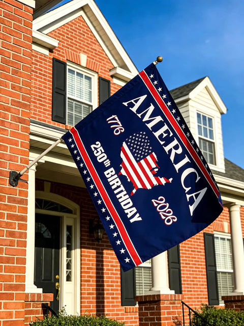 Patriotic 3x5 Ft Double Sided Three Layer American Flag For Outdoors And Indoors on house, 250th Anniversary design