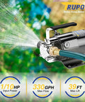 Tiny But Mighty Portable Water Transfer Pump 1/10 HP 330 GPH 115 Volt With On Off Switch spraying water outdoors