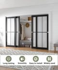 Bypass Double Sliding Pocket Door Hardware Kit for 4 Door System Aluminum Track Commercial Grade 10 Feet Long 120 Inches