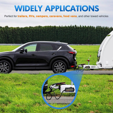 Heavy Duty 7 Way Trailer Plug With 8 Foot Wiring Harness 7 Pin RV Round Connector Cable Weatherproof Junction Box