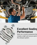Heavy Duty 3 Bolt Exhaust Flange Upgrade Kit Crafted From Premium 304 Stainless Steel With Gaskets And Hardware For Seamless Pipe Connections, close-up of flange and seals in use.