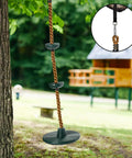 Outdoor Climbing Rope With Platform And Disc Swing Seat Set For Trees And Backyards Includes Bonus Hanging Strap And Carabiner