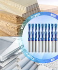 Image of Downcut Router Bit 1/8 Inch Shank, Spiral CNC End Mill Tungsten Carbide, 2 Flute Cutter, with materials like MDF, wood, and acrylic.