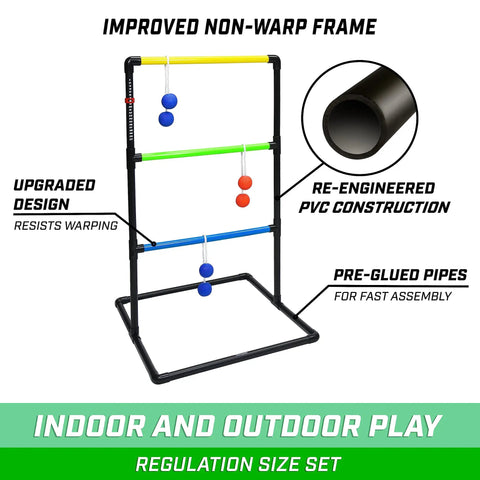 Ladder Toss Game Set With Two Durable Targets, Score Trackers, Six Soft Rubber Bolos And Travel Carrying Case For Backyard Fun