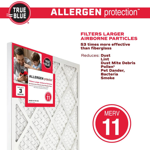 Pleated 12x24x1 Air Filter MERV 11 For Home HVAC Furnace, Pack Of 4, traps allergens, True Blue brand packaging
