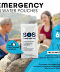 Emergency Drinking Water Packets, 62 Sachets Of Purified Water, 4.22 Oz Each, 5-Year Shelf Life with hikers in background
