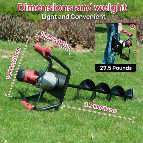 1500W Electric Post Hole Digger With 6 Inch Digging Bit And Extension Rods For Farmland And Garden Projects No Gas