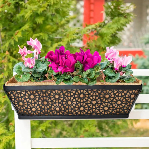 Heavy Duty 24 Inch Metal Planter Boxes For Windowsill And Balcony Railings With Coco Coir Liners 2 Pack Rustproof Powder Coated Finish