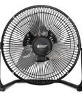 Front view of 9 Inch Floor Fan With 3 Speed Settings, Portable Metal Design, Quiet Operation, 180 Degree Tilt For A Custom Breeze