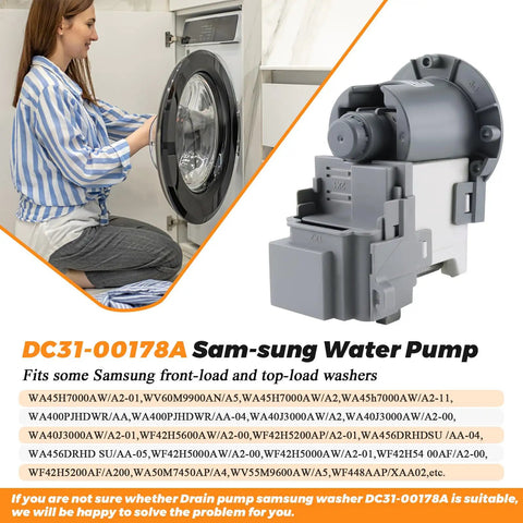 Samsung Front Load Washer Drain Pump Motor Upgrade For DC31 00187A 00178D in use and product display