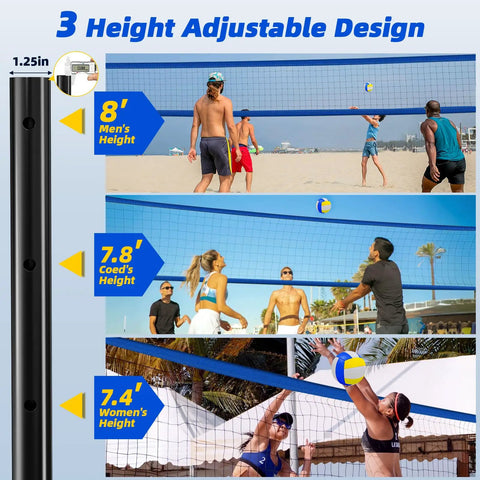 Heavy Duty Outdoor Volleyball Net Set With Adjustable Poles And Anti Sag Design, Portable Beach Net Kit in action