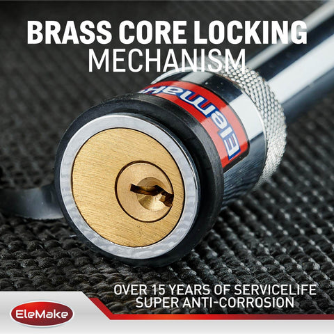Close-up of EleMake brass core locking mechanism on Beefed Up Heavy Duty Trailer Hitch Lock With Brass Core Pin One Half Inch And Five Eighths Inch Extra Long Three Inch And Three And A Half Inch For Class One To Five Tow Receivers Keeps Your Trailer Boat Or RV Secure