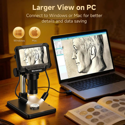 4.3 Inch LCD Digital Coin Microscope With Dual Side Lighting For Coin Collectors To Inspect Doubled Die RPM Scratches And Fine Mint Details Not Ideal For Capturing Full Views Of Large Coins, connected to laptop