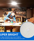 Workshop lit by UFO LED High Bay Light 150W 21000lm 5000K Daylight ETL Listed IP65 Waterproof Commercial Fixture
