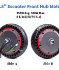 8.5 Inch Front Electric Scooter Motor 36V 350W With Peak 464W Power And 17.8 Nm Torque for 8.5 Inch Wheel Escooters, Side A and B