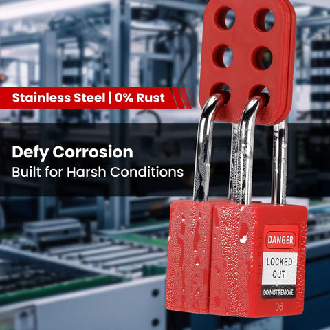 Red OSHA Compliant Lockout Tagout Padlock Set With 10 Keyed-Different Locks And 20 Keys for electrical use in industrial setting
