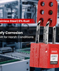 Lockout Tagout Locks Set Of Five Red OSHA Compliant Safety Padlocks With Two Keys Each Keyed Different in industrial setting.