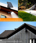 Solar Spotlight Outdoor Light Waterproof LED Flood Light Solar Powered With Separate Solar Panel And 16 Foot Extension mounted on house