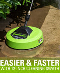 12 Inch Surface Cleaner Attachment For Pressure Washers With One Quarter Inch Quick Connect in use on outdoor patio surface