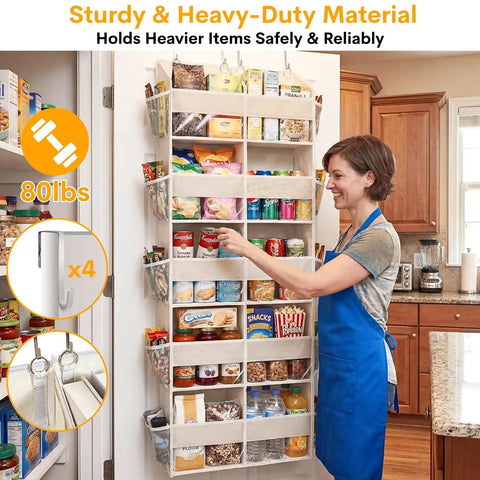 Over The Door Organizer Five Tiers With Ten Compartments Delivers Extra Large Behind Door Storage And A Sturdy 80 Lbs Weight Capacity Super Handy For Closet Dorms Nursery Or Pantry Door Hanging Organizer Beige